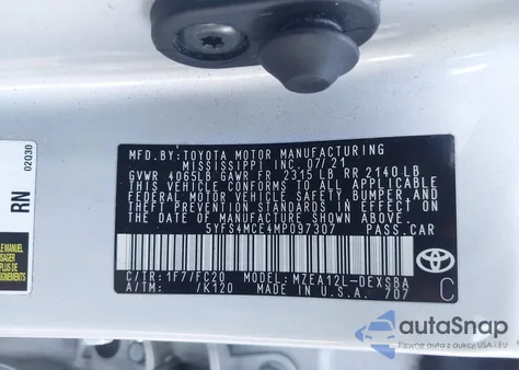 2021 Toyota Corolla Se Nightshade Edition z USA, uszkodzony, nr VIN 5YFS4MCE4MP097307